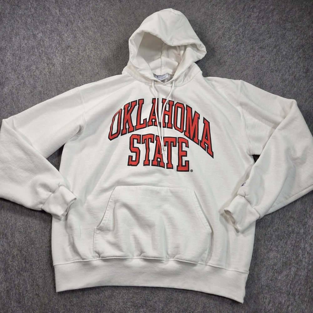Oklahoma State Hoodie Mens Large White Champion Arched Logo Sweatshirt